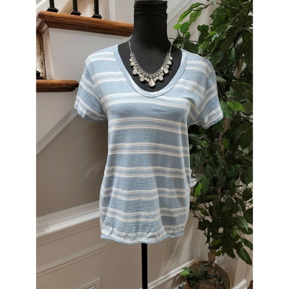 Dylan Women's Blue & White Short Sleeve Scoop Neck Pullover Blouse Size Small - Picture 1 of 9